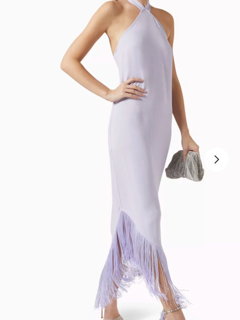 NWT Taller Marmo Nina Halterneck Fringed Maxi Dress Lilac - Size L